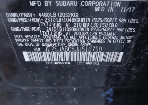 2018 Subaru Forester 2.5I from USA, damaged, VIN JF2SJABC8JH516758